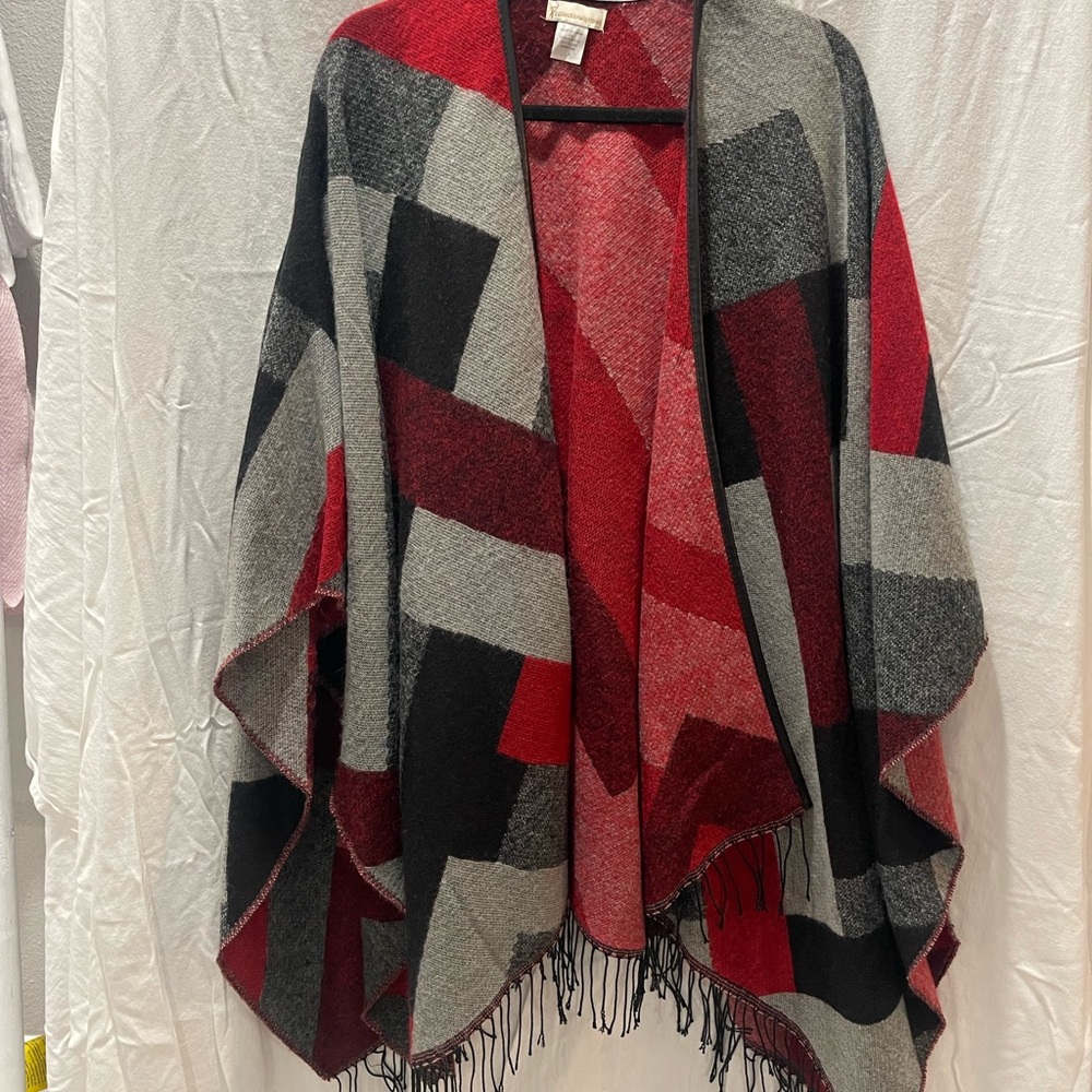Stylish Red and Gray Women's Poncho